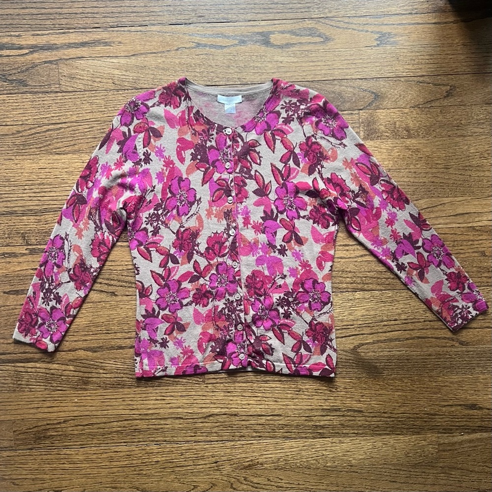 Garnet Hill beautiful, vibrant floral cardigan, size S
